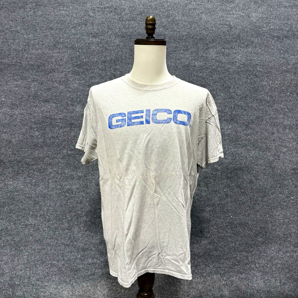 GEICO Shirt Mens Gray Logo Graphic Crewneck Short Sleeve Cotton Knit T-Shirt